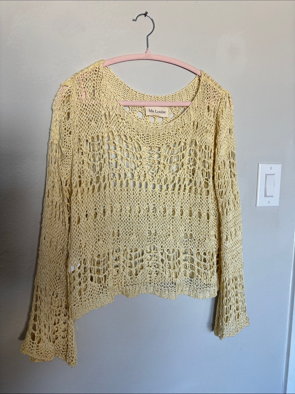 Open-Knit Scoop Neck Sweater in Pale Yellow